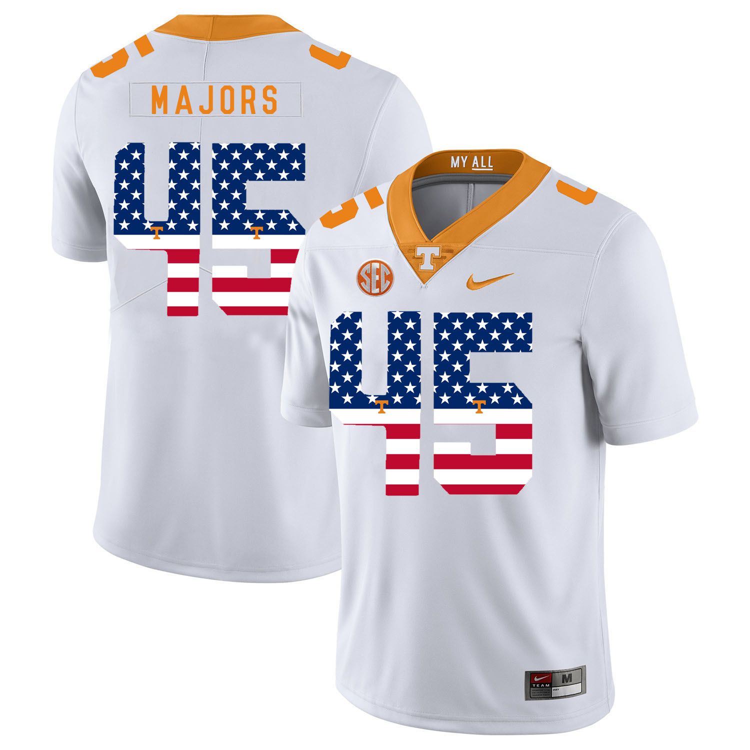 Men Tennessee Volunteers 45 Majors White Flag Customized NCAA Jerseys